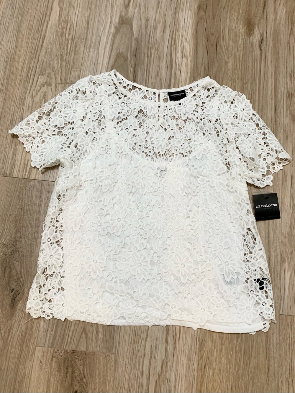 White Crochet Floral Blouse w Tank Top L NEW